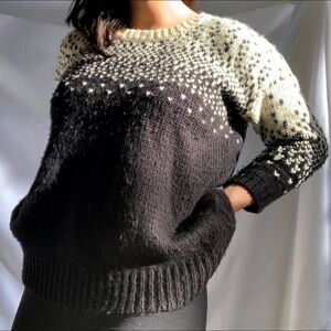 Madewell Black & Cream Drift Stitch Wool Blend Ombre Dot Chunky Sweater Size S